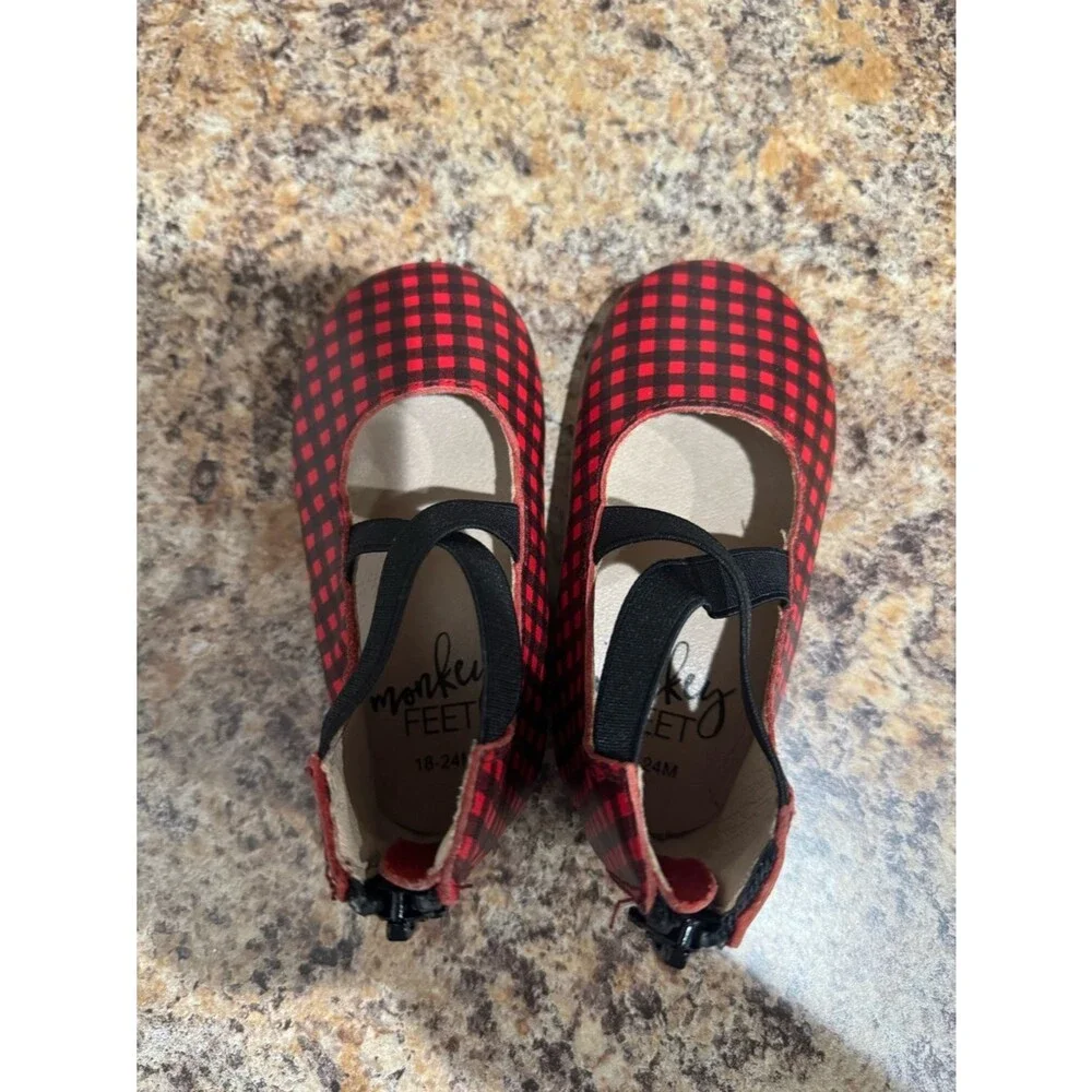 Monkey Feet - Red and Black Plaid Leather Ballet Flats